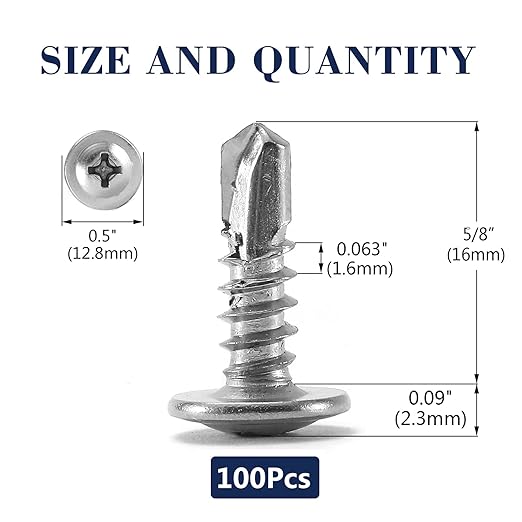#10 x 5/8" Sheet Metal Screws 100PCS 410 Stainless Steel Truss Head Fast Self Tapping Screws by SG TZH