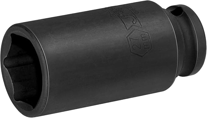 Jetech 1/2-Inch Drive 27mm Deep Impact Socket with 6-Point Design, Heat-Treated Chrome Molybdenum Alloy Steel, Metric