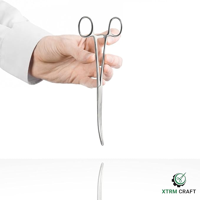 Pean Hemostat Straight and Curved Multipurpose Locking Tweezer Clamps Serrated, Stainless Steel - Hemostats for Nurses, Fishing Forceps, Crafts and Hobby