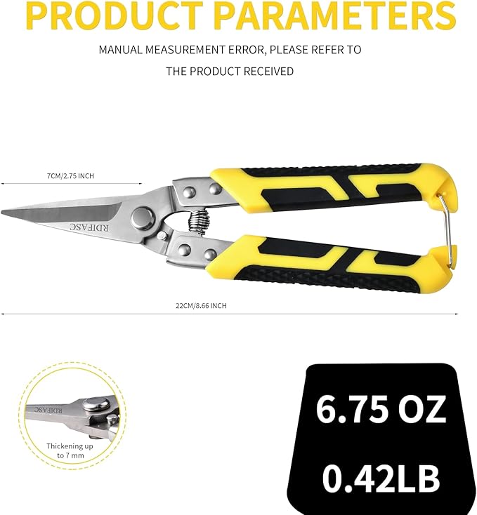 Tin Snips, Heavy Duty 8.5 Inch Straight Cut Snips with Sharp Chrome Vanadium Steel Blade, Aviation Metal Shears for Sheet Metal, Aluminum, Cardboard, and Cable