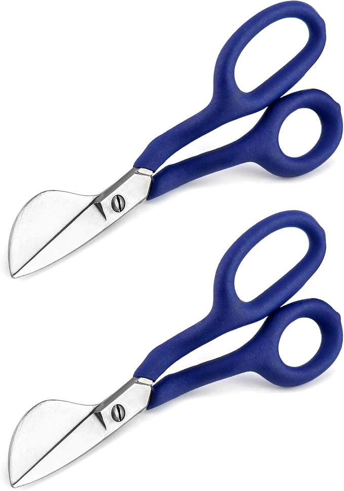 QWORK Duckbill Shears, 7 in Duckbill Applique Scissors, for Carpet Pile, Carpet Punch - Blue, 2 Pack
