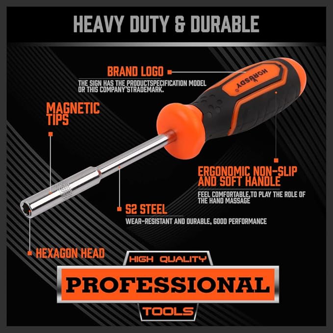 HORUSDY 2-Piece 1/4" Bit Driver Magnetic Screwdriver Bit Holder, 190mm and 90mm Long, Screwdriver Handle for Magnet Tip