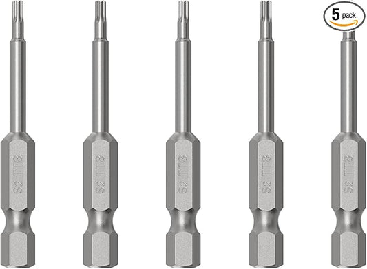 5PCS T8 Magnetic Tamper Proof Torx Screwdriver Bits, 1/4 Inch Hex Shank 2.6 Inch Length S2 Steel Security Drill Torx Head Drill Screw Driver Tools(65mm Long, Star 6 Point)