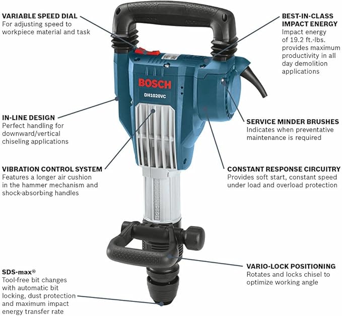 BOSCH DH1020VC Inline 15 Amp SDS-Max Demolition Hammer with Vibration Control
