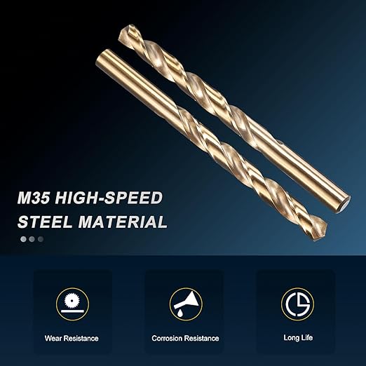 PATIKIL 13/32" Drill Bit, Jobber Straight Shank M35 Cobalt 5% High-Speed Steel 135째 Gold Finish for Stainless Steel Hard Metal - 3 Pack