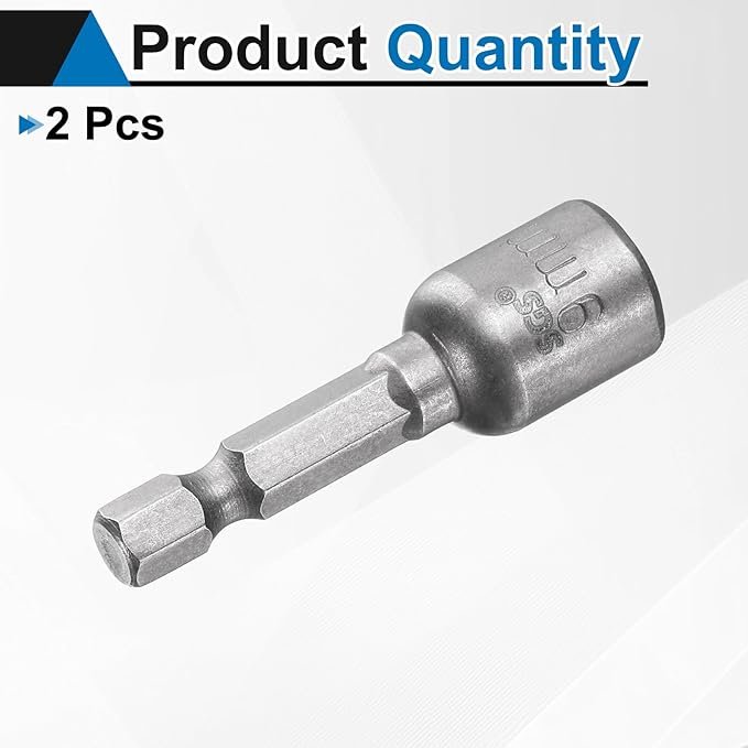 HARFINGTON 2pcs Nut Driver Drill Bit 9mm Metric Socket 1/4" Hex Shank 1.89" (48mm) Long Magnetic 6-Point Sockets Quick Change CR-V Steel Bolt Setters for Power Drill Drivers