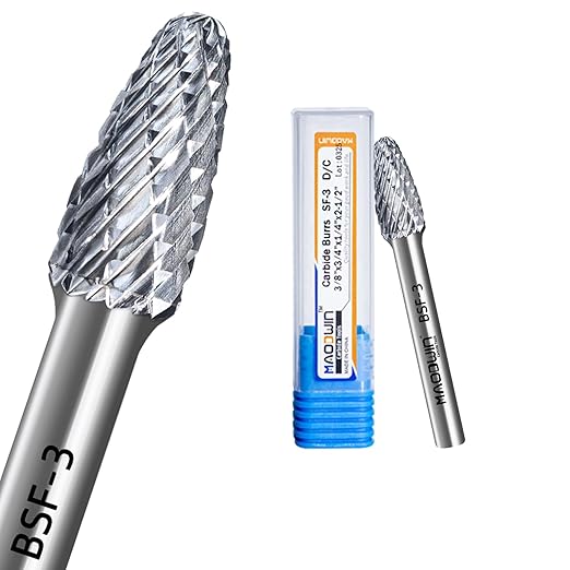 SF-3 Double Cut Carbide Rotary Files 3/8" Cutting Diameter 3/4" Cutting Length 1/4" Shank Carbide Burr Bits for Multi-Surface Grinding, 3D Carving & Complex Contouring