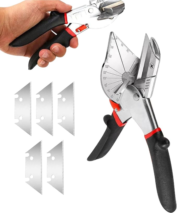 Multi Angle Miter Shear Cutter, Adjustable at 45 to 135 Degree Angle Scissors Hand Tools for Cutting Soft Wood, Plastic, PVC and More, with Replacement Blades(black)