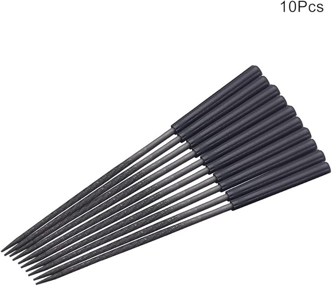 Utoolmart Carbon Steel Needle File, 10-Pieces Mini Steel Needle File Set, 3mm x 140mm Round Files Tools with Plastic Handle, for Metal Glass Stone with Fine Sanding