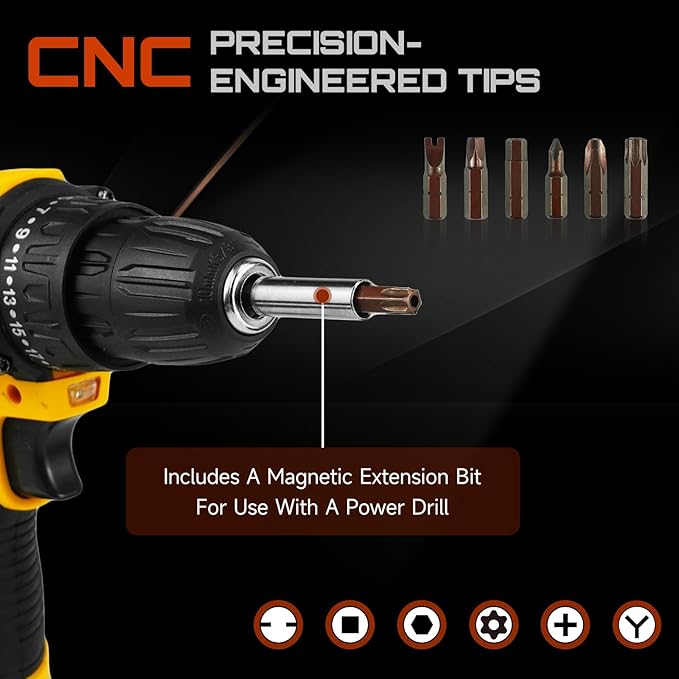 33 PCS Multi Head Impact Screwdriver Bits Set with Tamper Proof Bits PH/SQ/Tri-Wing/Hex/Security Torx/SP S2 Alloy Steel CNC machined with Blue Soft Base(25MM)