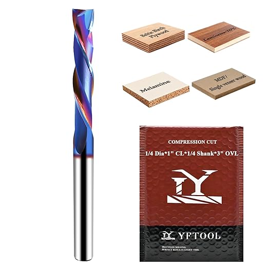 Long-Lasting Sharp 1/4 Compression Router Bit - K30 Premium Carbide CNC Spiral Bit, 1/4" Shank 1 1/4 Cut Length, 3 Inch OVL for Plywood, Laminate, MDF, Melamine & Veneered Wood by YFTOOL