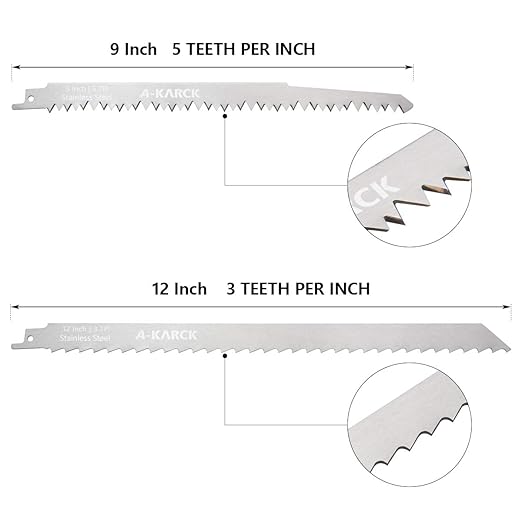 A-KARCK Food Reciprocating Saw Blades for Frozen Meat 6 Pack, Unpainted Stainless Steel Saw Blades for Food Cutting Included 9" and 12"