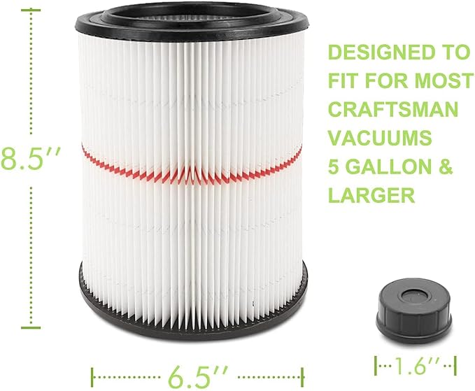 17816 Filter for Craftsman Shop Vac Air Filter, Replacement for Craftsman Wet Dry Vac Filter for Craftsman 9-17816 Vacuum Filter 5 6 8 12 16 Gallon and Larger Vacuum Cleaner 2 Pack