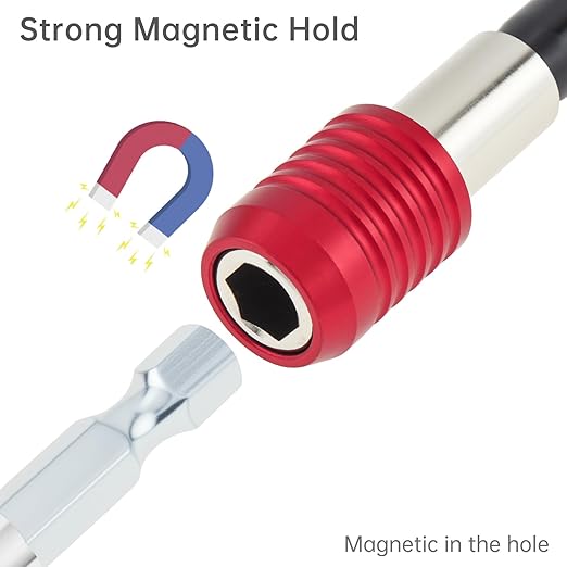 ChgImposs 4PCS Magnetic Drill Bit Extension Set ??300mm (12") Fixed + 80/120/140mm(3.15"/4.72"/5.51") Adjustable Magnetic Screwdriver Bit Holders, 1/4" Hex Quick Release Adapter