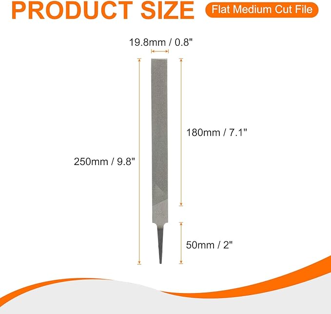 HARFINGTON 2pcs Flat Medium Cut File 8" Double Cut Teeth High Carbon Steel Hand Rasp File without Handle for Metal Wood Deburring Removing