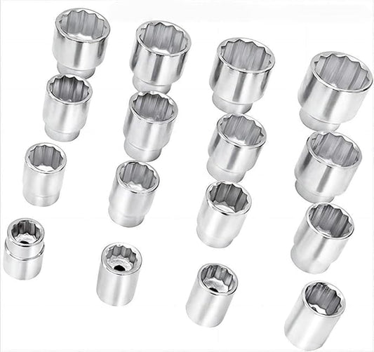 3/4 Inch Drive Socket Wrench Sets,21-Piece,Metric Size(19-50mm),12-Point,CR-V Steel Sockets with Adapters and Ratchet Handle,Flex-head breaker bar