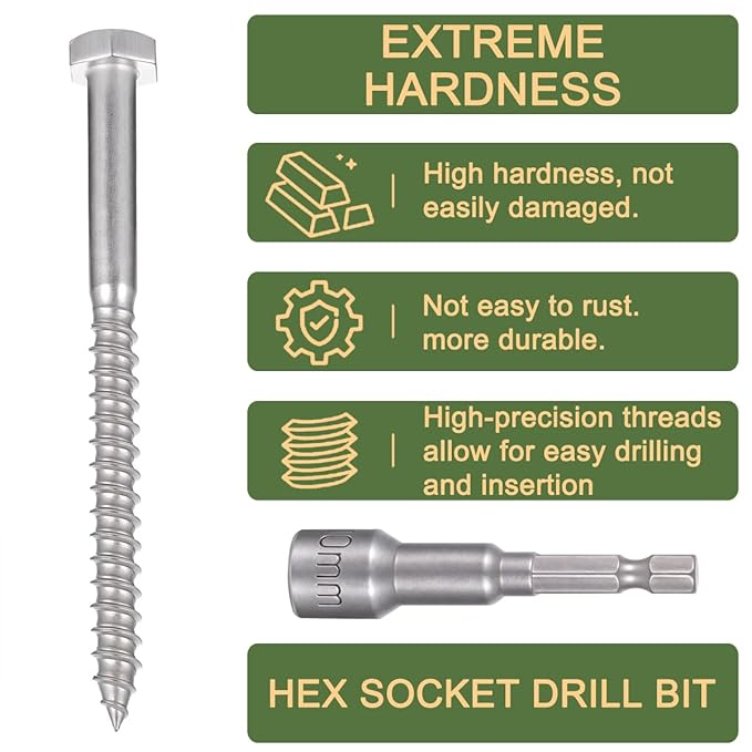 25 Pcs M6x3 Inch Lag Screw Kit Wood Screws for Small Scale 304 Stainless Steel 18-8 DIY Maintenance Handmade Wooden Boxes Mini Bookshelves