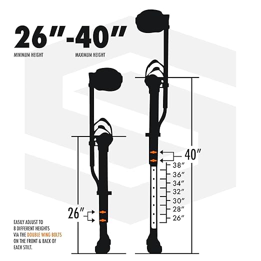 SurPro Single-Sided Magnesium Drywall Stilts, 26??- 40??Height, Interlock Enhanced Contractor-Grade Stilts (S1-M-2640) for Drywallers, Painters, Ceiling Work, Stilts Drywall