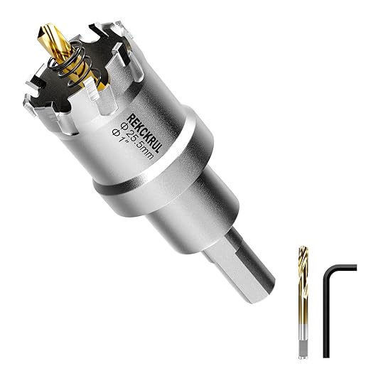 1" (25.5mm) TCT Carbide Hole Saw Kit for Metal - Heavy Duty Hole Cutter Drill Bits Set with 2 Titanium/Step Pilot Drill Bits & L-Wrench, Cuts Stainless Steel, Iron, Aluminum, Wood, Plastic