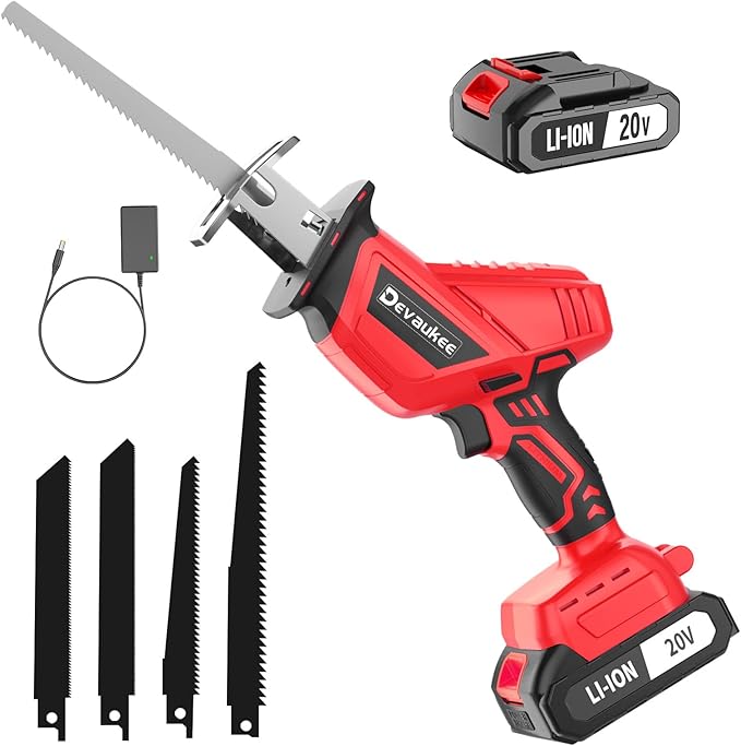 Cordless Reciprocating Saw 20V 2.0Ah Battery Powered, 0-3500SPM Electric Sawzall with 4 Blades, Variable Speed, Tool-Free Blade Change, Lightweight Wood Metal Cutting Saw for Home, Garden, Pruning