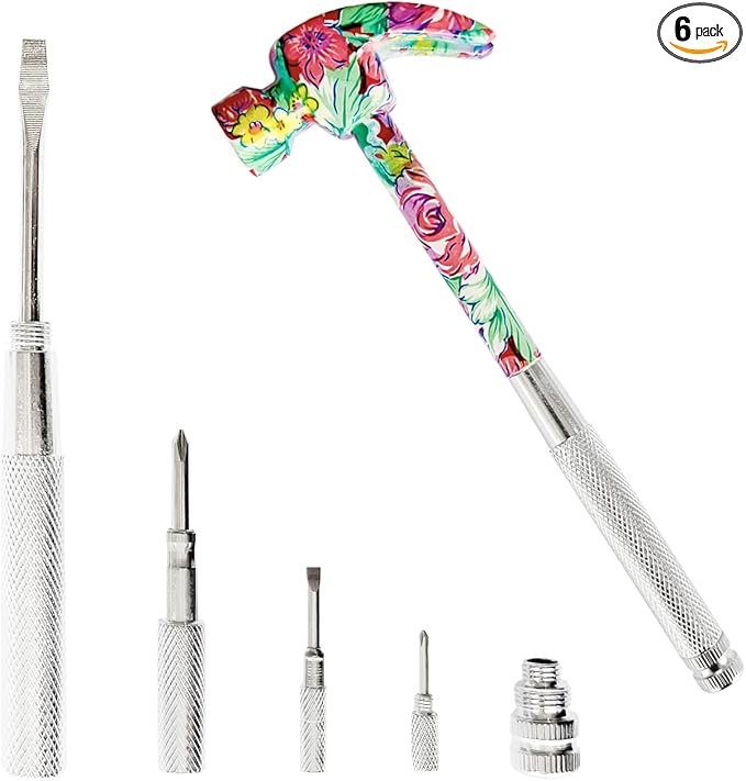 6 in 1 Flower Hammer & Screwdriver Tool, All In One Screwdriver Hammer Tools Set, Best Gift for Birthday Valentine's Mother's day Christmas Thanksgiving Halloween