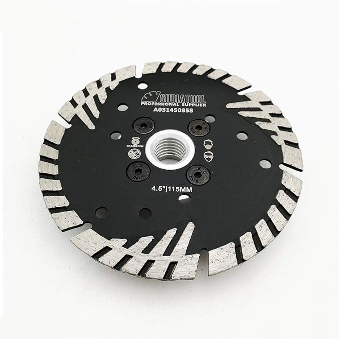 SHDIATOOL Diamond Turbo Blade Dia 4.5 Inch with Slant Protection Teeth Cutting Stone Granite Marble Concrete Brick with 5/8-11 Thread