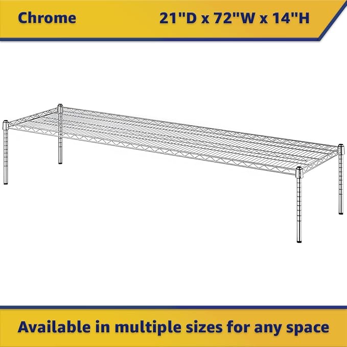 21" x 72" x 14" Chrome Wire Storage Shelf, Dunnage Rack, Commercial 1 Tier Small Shelf