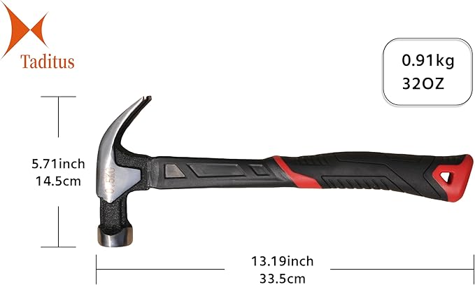 2-pack Hammer Set, TPR Ball Peen Hammer 32OZ, TPR Curved Claw Hammer 26OZ