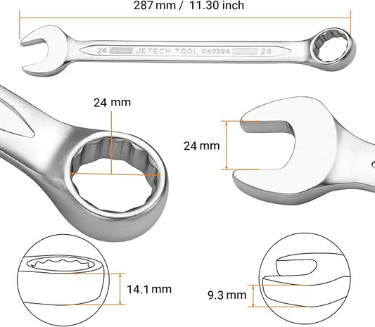 Jetech 24mm Metric Combination Wrench - Premium Industrial Grade Spanner: 12-Point Box End, 15-Degree Offset, Durable Chrome Vanadium Steel, Sand Blasted Finish