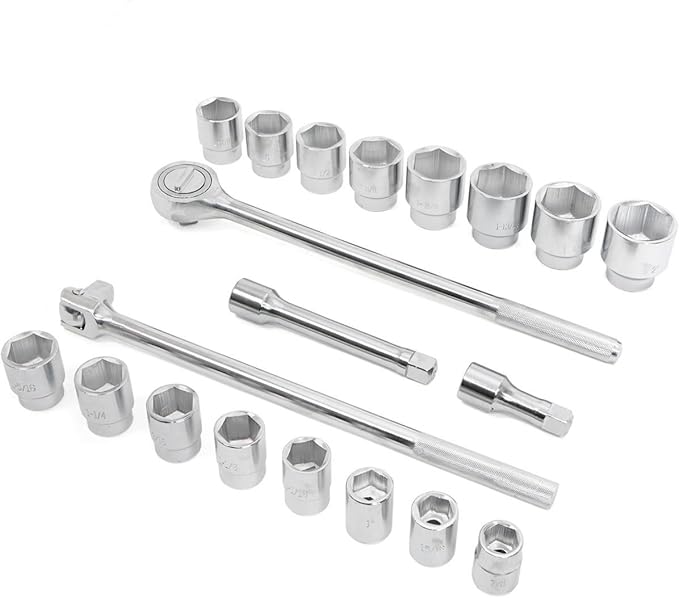 Stark USA 21-Pieces Socket Set 3/4-Inch Drive Wrench 6-Points Socket Ratchet Extension Bar SAE Size (7/8''-2") Flex Head Ratchet Auto Repair And Home Maintenance