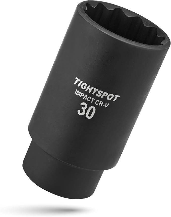 TIGHTSPOT 1/2 Inch Drive - 30 mm Deep Impact Socket with Anti-Rounding 12 Point Design, Heat-Treated CRV Steel, Metric