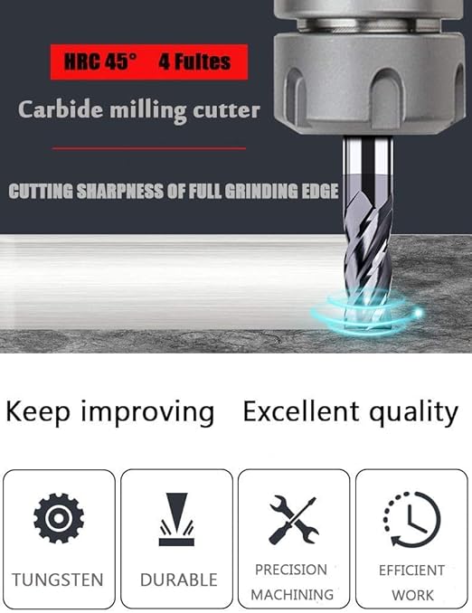 3/16" Carbide Square End Mill, HRC 45 Deg Single End 4 Flute AlTiN Coating Mill Bits (1, 3/16)
