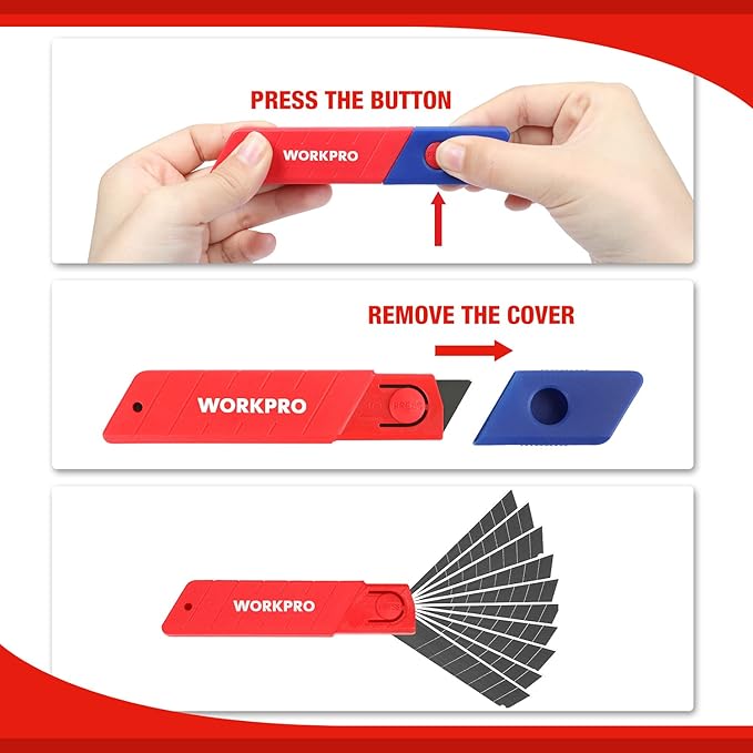 WORKPRO 18mm Snap-off Blades, SK5 Steel Replacement Blade Fits all 18mm Utility Knife & Box Cutter, Pack of 100