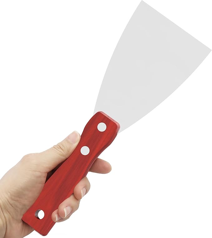 Putty Knife, 3 Inch Stainless Steel Scraper Tool, Wooden Handle Metal Spackle Knives for Drywall, Decals, Wall Paper, Floor Tile, Patching, Painting, Taping, Scraping Coating