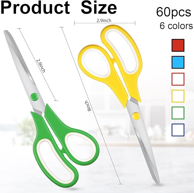 96 Pcs Scissors Bulk 8" School Fabric Scissors Comfortable Grip Handle for Office Home School Sewing Craft Fabric Supplies with Soft Handle Right/Left Handed