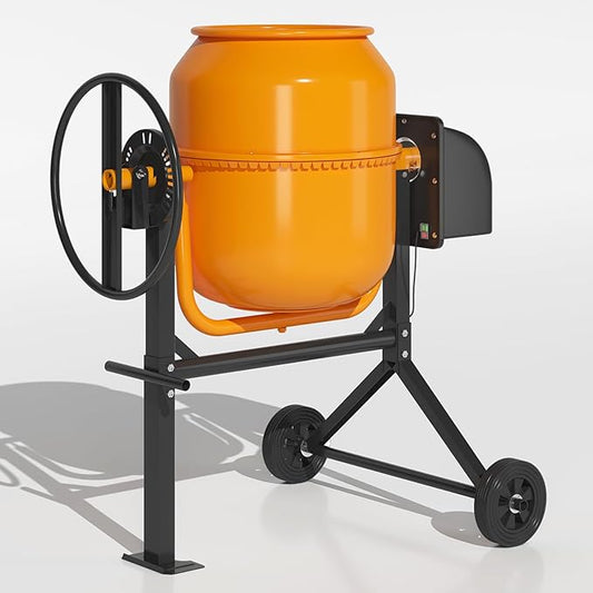 4.5 Cu.Ft. Electric Cement Mixer, 105L Dumb Portable Concrete Mixer with wheel&Stand,120V Mortar For Concreat,Mortar,Feeds and Seeds, Orange