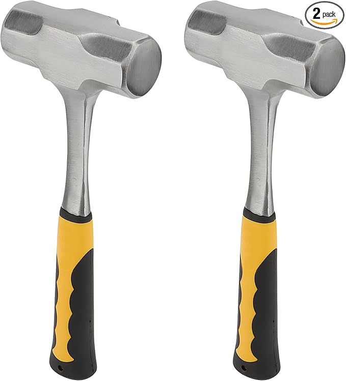 2 Pack 4lb Small Sledge Hammer, Club Hammer with Fibreglass Shaft, Lump Hammer for Gardening, Camping, Rock