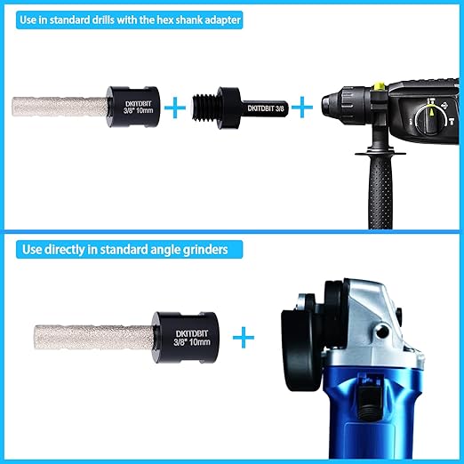 3/8" Tile Milling Bit, Diamond Finger Sander Drill Bit, to Enlarge Shape Holes Edges in Porcelain Ceramic Marble Granite Tiles, with 5/8-11 Thread to 3/8 Hex Shank fit Angle Grinders & Drills 10mm