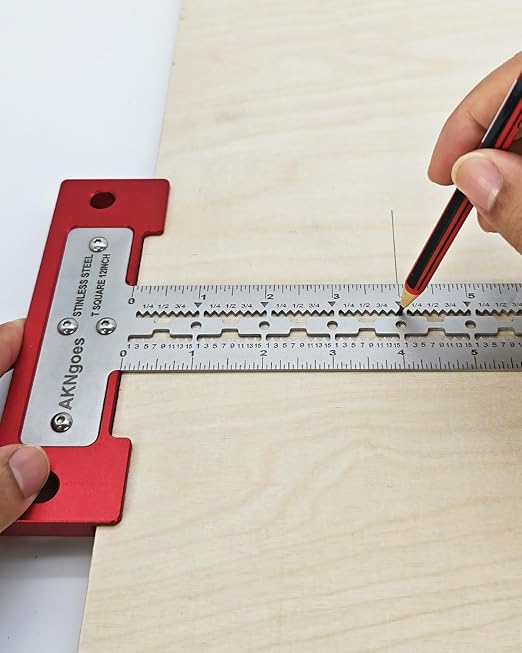 Precision Scriber T Square Ruler, T Square with Support Lips, Built in Scribe Notches, Stainless Steel Architect Ruler for Carpenter Work, Layout and Measuring Tools - 600mm