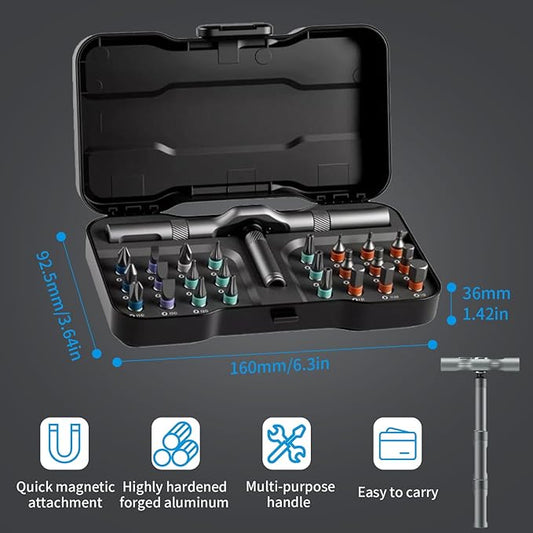 24-in-1 Magnetic Screwdriver Set - DIY Ratchet Screwdriver Kit with 24 Bits, Detachable Handle, & Precision Repair Tools for Furniture, Computers, Bikes (Black)