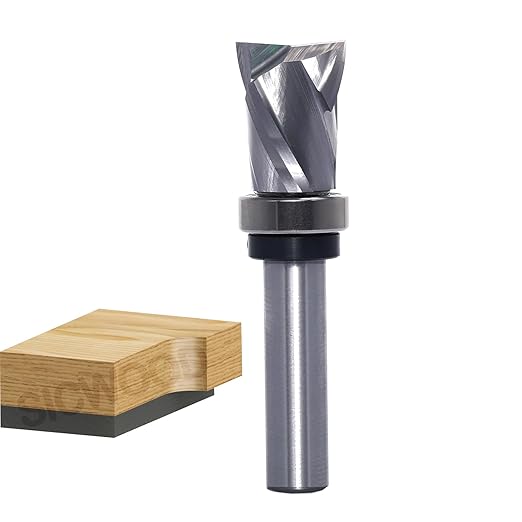 Compression Top Bearing Spiral Flush Trim Router Bit 1/2 Shank - 7/8" Cutting Dia, 1-3/16??Cut Height, Carbide Up-Down Pattern Template Flush Cut Router Bit, for Wood Trimming