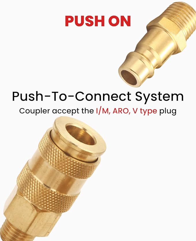 Pro High Flow Coupler and Plug Kit (7 Piece), V Style, 1/4 Inch NPT, Solid Brass Quick Connect Air Fittings Set