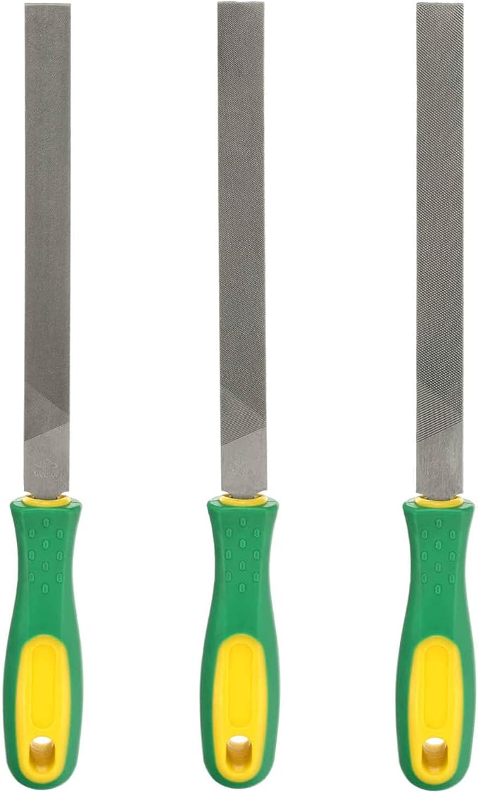HARFINGTON 3pcs Flat Cut File 10" Double Cut Teeth High Carbon Steel Hand Rasp File with Plastic Handle for Metal Wood Deburring Removing