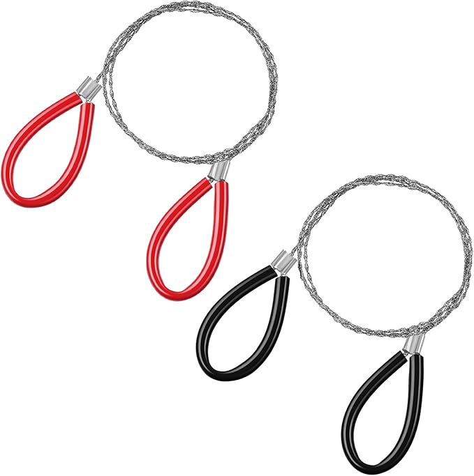 Stainless Steel Cable Saw, 2 PCS Mini Camping Saws Hand Pocket String Emergency Survival Rope Cutting Tools PVC Cable Saws or Wood Camping Hiking Hunting, Red, Black, 27.56 Inch