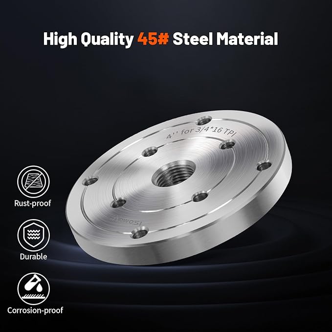 4" Steel Wood Lathe Faceplate,Faceplate for Wood Lathe,Lathe Face Plate Fit for 3/4" x 16TPI Spindle without Screwchuck