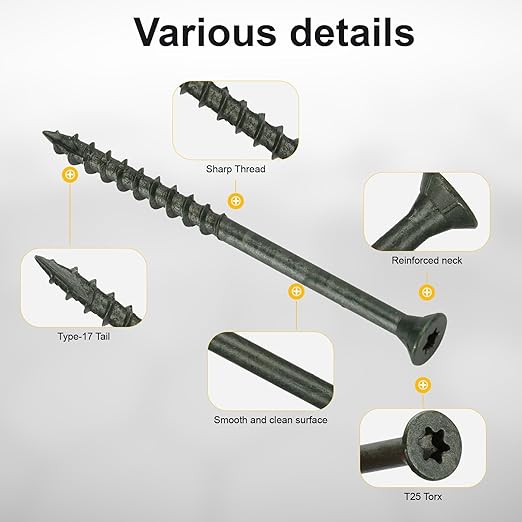 Deck Screws #10 x 3?쇺? T25 Star Torx Drive Flat Head Wood Screws, Green, 5lb