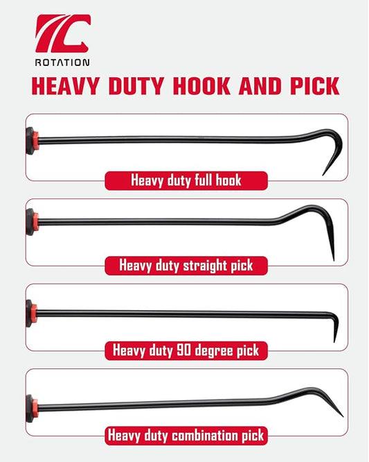 ROTATION 4-Piece Heavy-Duty Long Hook & Pick Set, Automotive Hose Removal Tools for Vehicle Radiator and Coolant Hose, Clamp, and More
