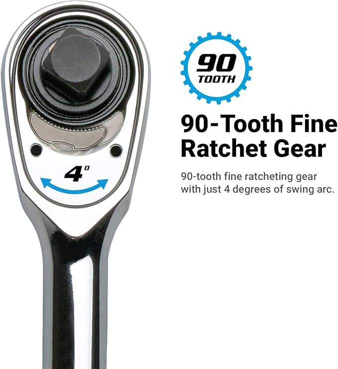Capri Tools 1/4 in. Drive Fine 90-Tooth Extra Long Ratchet, Ergonomic Soft Grip, 12 in. Long