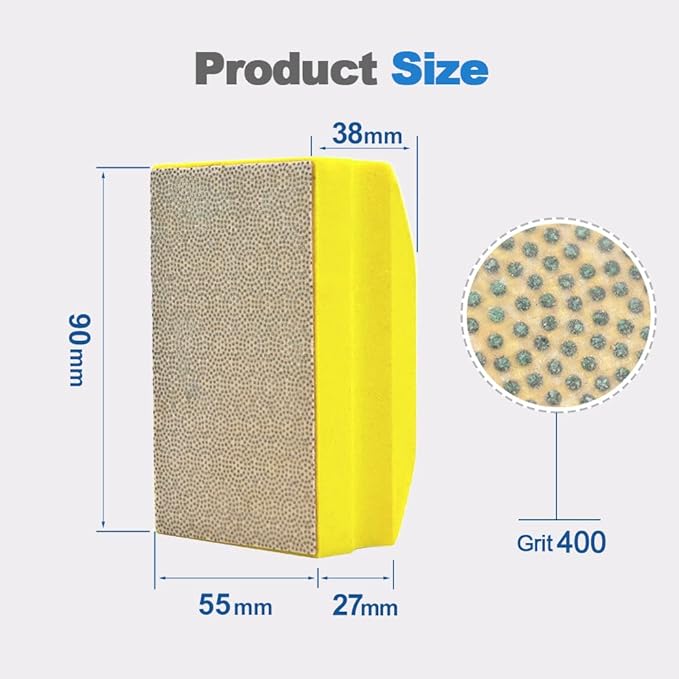 HIGHDRIL Diamond Hand Polishing Pad - Grit 400 Diamond Electroplated Hand Sanding Pads Polishing Blocks for Granite, Marble, Glass, Concrete