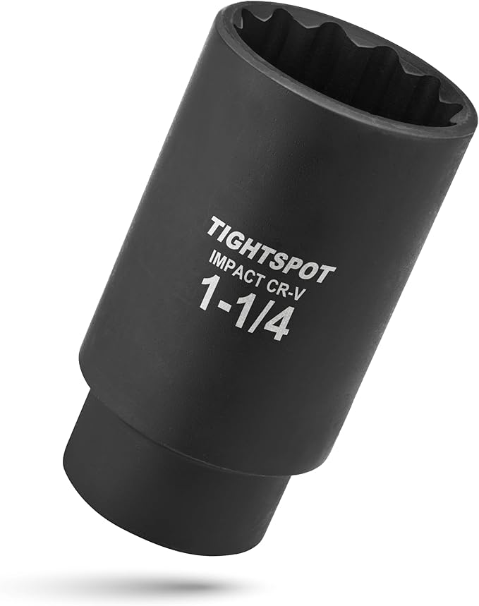 TIGHTSPOT 1/2 Inch Drive - 1 1/4 Inch Deep Impact Socket with Anti-Rounding 12 Point Design, Heat-Treated CRV Steel